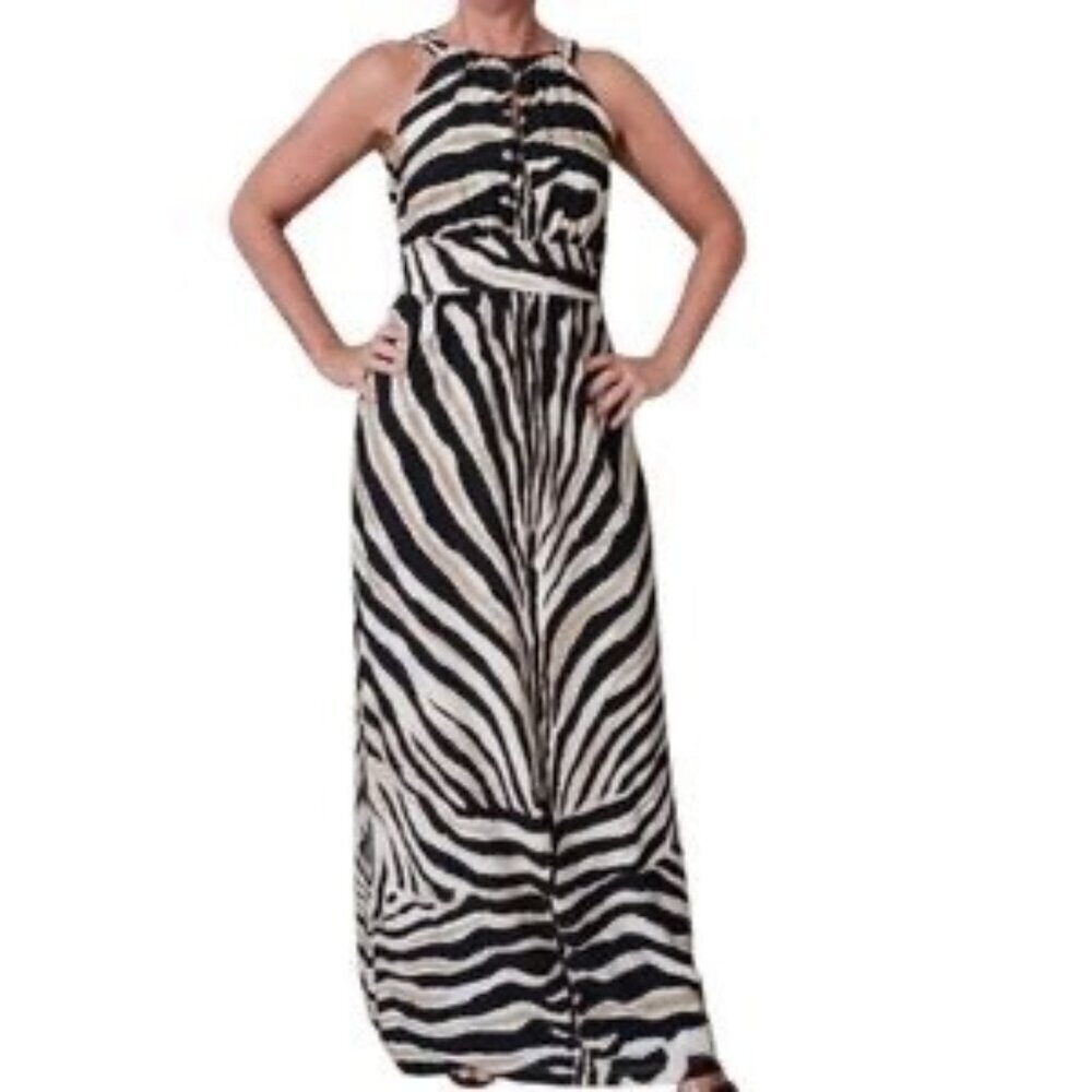 Carmen Marc Valvo Animal Print Keyhole Peekaboo Spandex Maxi Dress